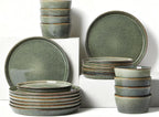 Pokini Dinnerware Sets, Microwave Safe Plates and Bowls Sets, Dishes Set for 8, Chip & Scratch Resistant Dinner Set, Handcrafted Farmhouse Dishware Sets, Green Wheat
