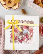qiqee 10x10x5 Cake Box, 18 Sets White Cake Box with Window ＆ 18 Sets 10" White Cake Round Boards, 10inch Cake Containers, 10 Meters Gold Silk Ribbon