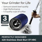 Premium Manual Coffee Grinder for Espresso, Pour Over & French Press with Stainless Steel Conical Burr, Precision Adjustable Hand Grinder, Compact Travel Size - by Alpaca Ventures
