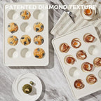HONGBAKE 2 Pack Nonstick Ceramic Muffin Pan, 12 Cup Muffin tin for Baking, Non-toxic Cupcake Pan, Heavy-duty Aluminized Steel Cupcake Tray with Diamond Texture, Easy To Clean (Cream, 2PCS)