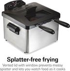 Hamilton Beach Electric Deep Fryer with 3 Baskets and Lid, 4.5 Liters / 19 Cups Oil Capacity, Temperature Control, View Window, Professional Style, 1800 Watts, Stainless Steel (35034)
