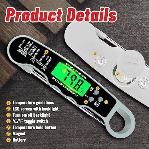 Stocking Stuffers for Men Women Adults: Meat Thermometer Digital, Instant Read Meat Thermometer with Backlight & Magnet for Kitchen, Beef, Grill, Turkey,IP67 Waterproof Cooking Thermometer
