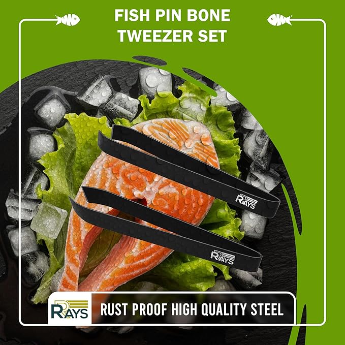 Fish Bone Tweezer Set,4.3" Stainless Steel 2 Piece, Flat and Slant tips Fish bone removal tool.
