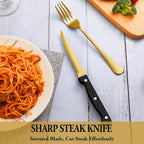 48 Pcs Gold Silverware Set with Steak Knives, Stainless Steel Flatware Cutlery Set Service for 8, Kitchen Tableware Sets, Utensil Sets for Home and Restaurant, Knives Forks Spoon, Dishwasher Safe