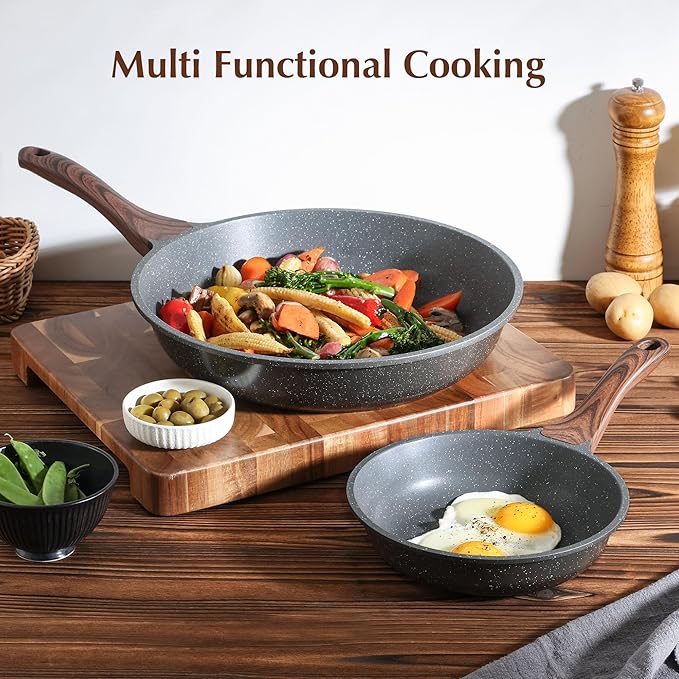 SENSARTE Nonstick Frying Pan Skillet, Swiss Granite Coating Omelette Pan, Healthy Stone Cookware Chef's Pan, PFOA Free (9.5 Inch)