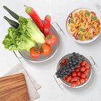 2PCS Colander for Kitchen, 3QT and 5QT, Stainless Steel Colander Strainer with Handle for Fruits Vegetables Cooking Food, Dishwasher Safe