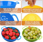 10 Pack 6-inch Mini Plastic Colander, BPA-Free Kitchen Dishwasher Safe Strainer with Double Handles for Berries Vegetables Fruits, 8 Colors