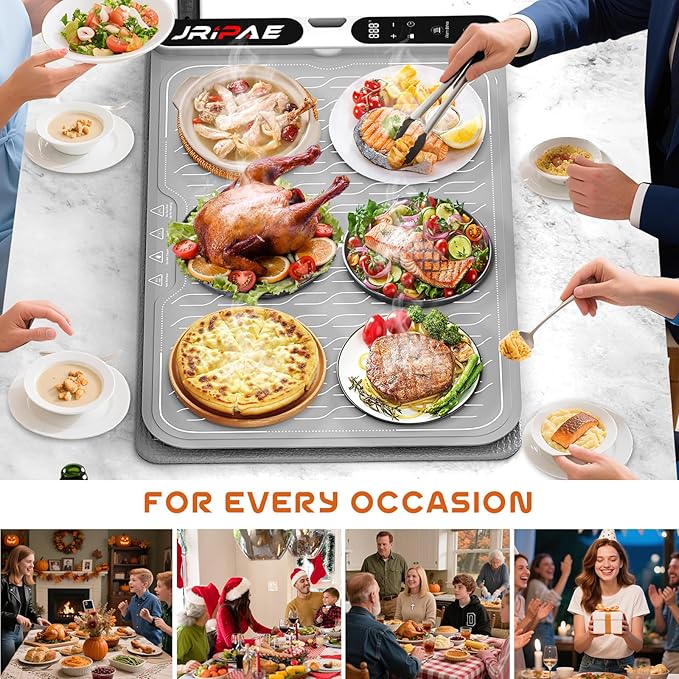Warming Mat for Food, Fast Heating Silicone Electric Warming Tray with Heat Resistant Pad Protects Table,7 Level Temp, 8H Timer, Portable & Rollable Food Warmers for Parties Buffet, Daily Use