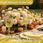 Plastic Wine Glasses, Plastic Goblets Vintage Style Cordial Unbreakable Drinking Glasses, Reusable Drinkware for Wedding Reception, Grand Event Party Supplies (48, Gold)