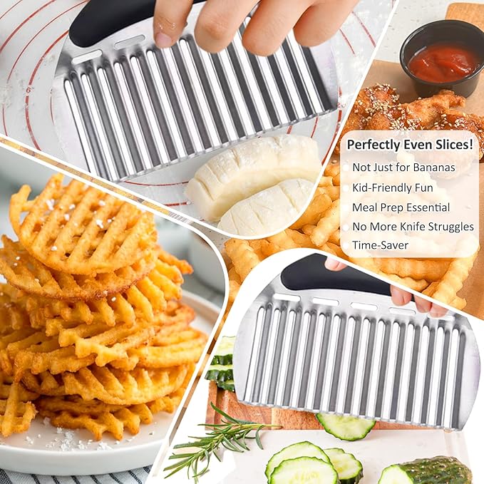 JAYVAR Large Crinkle Cutter French Fry Cutter, Large Crinkle Potato Slicer Wavy Chopper, Stainless Steel Wavy Slicer Crinkle Cutting Chopping Tools with Handle for Carrot Vegetable