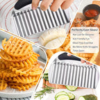 JAYVAR Large Crinkle Cutter French Fry Cutter, Large Crinkle Potato Slicer Wavy Chopper, Stainless Steel Wavy Slicer Crinkle Cutting Chopping Tools with Handle for Carrot Vegetable