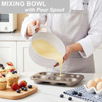 BoxedHome 4 Pack Nesting Mixing Bowl with Pour Spout and Handle, BPA free Microwave & Dishwasher Safe(Grey, 4 Pack with Handle)
