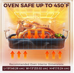 HONGBAKE Roasting Pan with Rack, 17.6×11 Inch Nonstick Roaster Pan for 17 lb Turkey, Chicken and Lasagna, Deep Turkey Pan for Oven, Heavy Duty Oven Roaster Tray, Wider Handles, Gray
