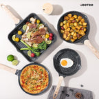 JEETEE 24Pcs Ceramic Cookware Set, Gray Pots and Pans Set Non Stick, Kitchen Healthy Non Toxic Induction Cookware Sets W/Saucepans, Sauté Pan, Griddle, Crepe Pan & Pancake Rake (PFAS,PFOA Free)