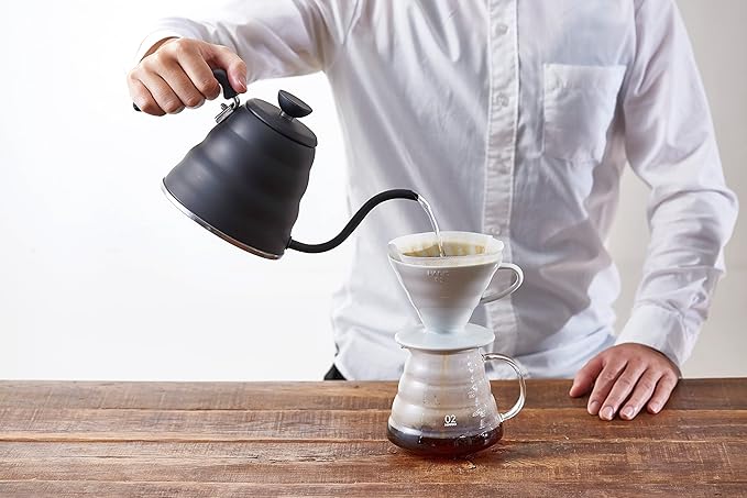 Hario V60 "Buono" Drip Kettle Stovetop Gooseneck Coffee Kettle 1.2L, Stainless Steel, Black
