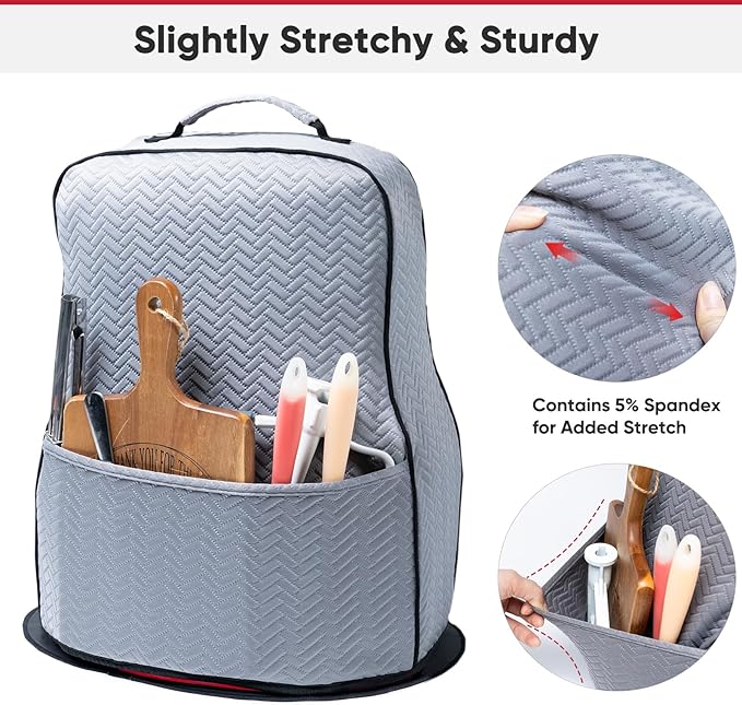 BAGSPRITE Stretchy Stand Mixer Cover with Appliance Slider- Washable Appliance Cover Compatible with Kitchenaid Mixer5/4.5 Quart - Dust Cover with Pockets for Kitchen Aid Accessories and Attachments