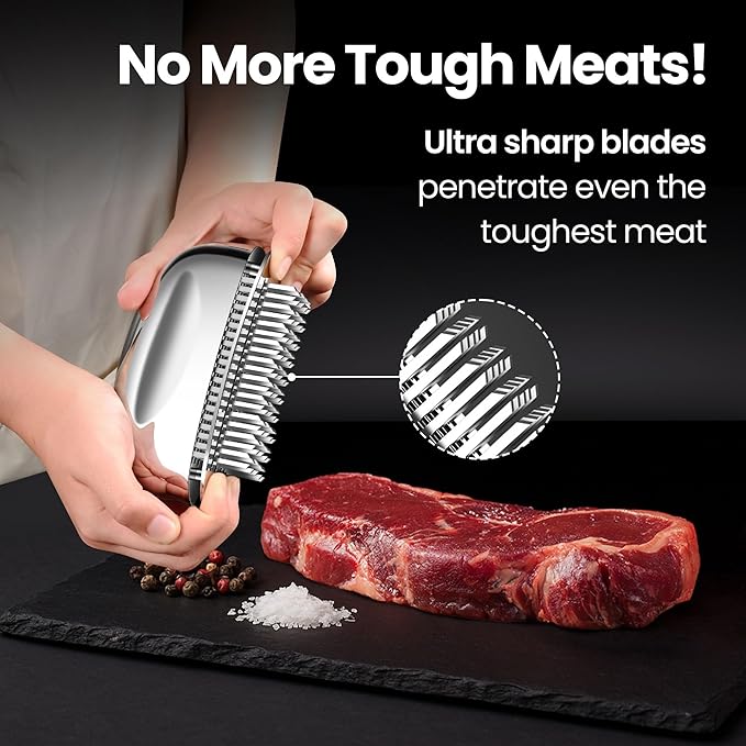 Meat Tenderizer Tool - Hand Held Blade Tenderizer for Meat - Ultra Sharp Needle Blades 100% Stainless Steel - Heavy Duty Kitchen Gadgets - Cooking Gadgets for Tenderizing Chicken, Steak, Veal, BBQ