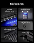 24 In Beverage Refrigerator, 112 Cans & 8 Bottles Wine Fridge with Double-Layer Glass Door, Built-In or Freestanding Wine and Beverage Refrigerator, Under Counter Fridge for Home/Bar/Cafe