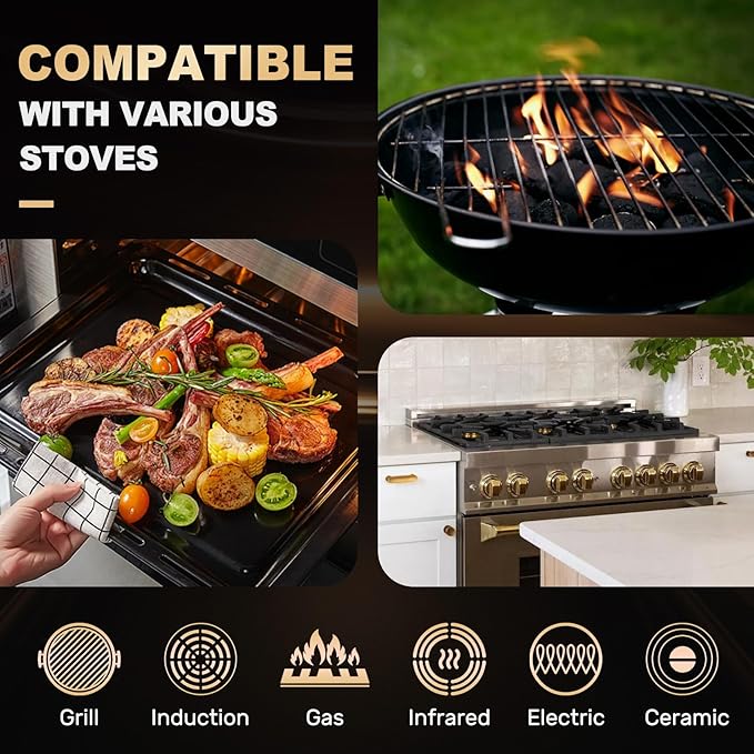 Universal 17" Round Carbon Steel Griddle for Grill Gas/Electric Stove Induction Cooktop and Oven, Thick Heavy-duty Carbon Steel, Vegetable Oil Pre-seasoned Nitrided Coating Process
