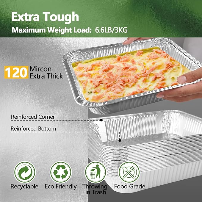 Thickened 20 Pack Heavy Duty Aluminum Pans, 9x13 Aluminum Foil Pans Disposable, Half Size Steam Table Foil Baking Tray for Cooking, Baking, Roasting & Chafing, Carton Packaging