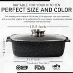 Moss & Stone Die Cast Aluminum Oval Roaster Pot 12-Inch, Induction Compatible, Hard Anodized Nonstick Pasta Pot with Glass Lid, Roaster Oven Safe 6 Quart Bundle With 12 Inch Aluminum Pan Non-Stick Coo