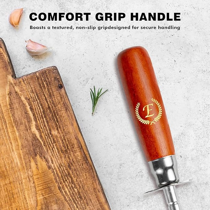 Knife Sharpener Rod, Kitchen Knives Sharpener Carbon Steel Professional Knife Sharpening Steel, Honing Rod with Hanging Holes (13 inches), E