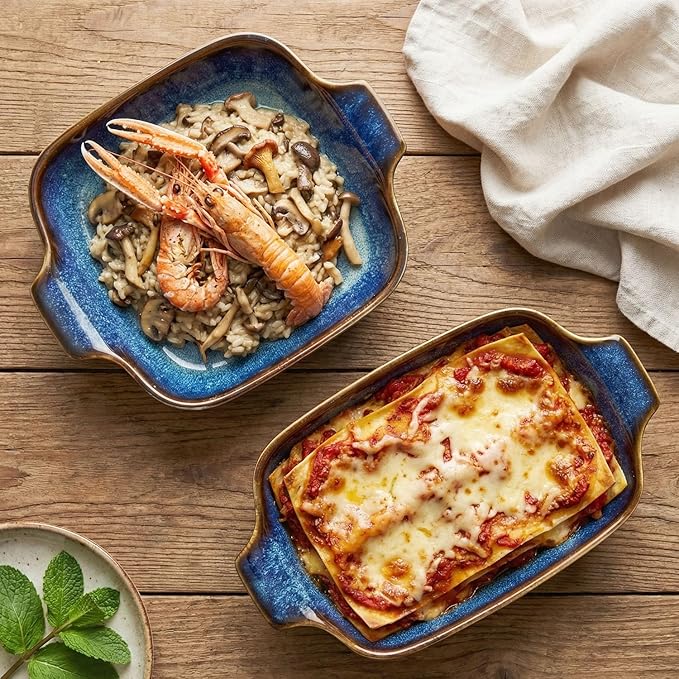 Ceramics Au Gratin baking Dishes Set of 2, Baking Tray Bake ware, 12.3 oz Ramekins, for Pie Pan, Appetizer, Tart, Dessert, Quiche, Oven Small dish, individual dishes, Rectangular 9 Inch