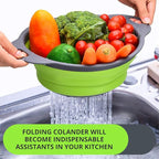 Green Kitchen Strainer Colander Set - 2 PCS Multifunctional Colander Silicone Food Strainers for Kitchen for Pasta and Spaghetti Collapsible with Plastic Handles