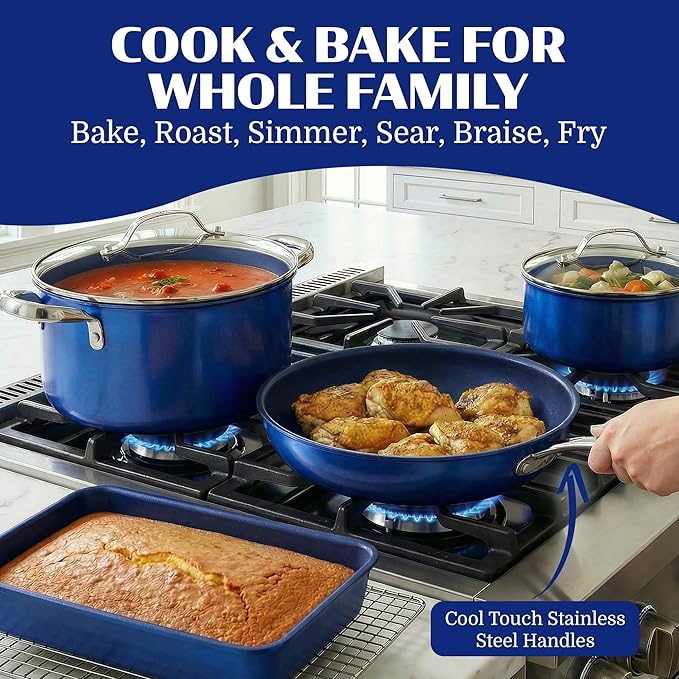 Granitestone Ceraluxe 20 Pc Ceramic Cookware Set Nonstick, Complete Pots and Pans Set Non Stick with 5 Pc Bakeware Set, Deep Frying Pan Set, & Steamer, Non Toxic PFOA Free, Oven & Dishwasher Safe