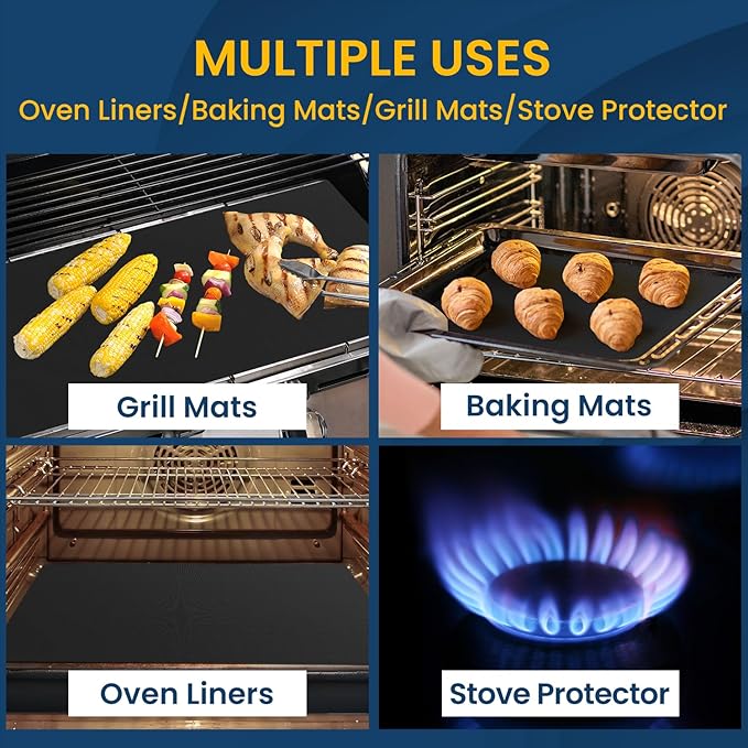 Oven Liners for Bottom of Electric Gas Oven -3Pack Large Heavy Duty Oven Protector Mat, Non-Stick Oven Floor Protector Liner, Reusable Heat Resistant Stovetop Air Fryer Grill Baking Mat