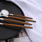 6-Piece Dinner Spoons Set, Food Grade Stainless Steel Spoons for Home Hotel Restaurant, Silver Mirror Polished, Faux Wooden Clip Handle Design, 8.0inch Durable Spoons Set, Dishwasher Safe