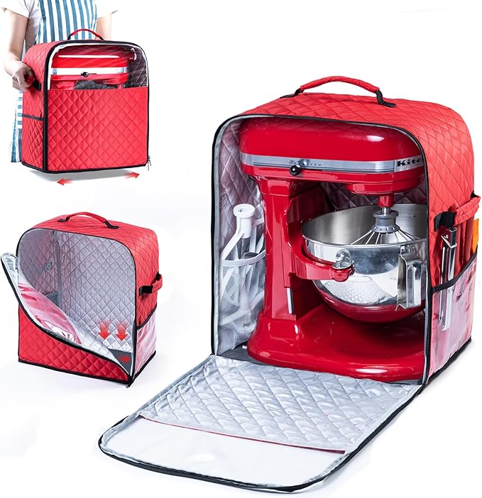 BAGSPRITE Stand Mixer Cover with Appliance Sliders Base Compatible with KitchenAid Mixer-Storage Bag for 6/7/8 Quart with Pockets for Kitchen Aid Accessories and Attachments