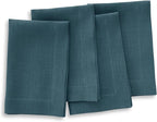 Solino Home Linen Napkins Set of 4-100% Pure Linen Peacock Blue Dinner Napkins Cloth 20 x 20 Inch for Winter - Fete, Handcrafted and Machine Washable