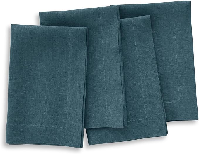 Solino Home Linen Napkins Set of 4-100% Pure Linen Peacock Blue Dinner Napkins Cloth 20 x 20 Inch for Winter - Fete, Handcrafted and Machine Washable