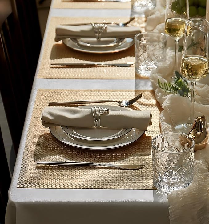 Leetaltree Luxury Gold Sequin Placemats Set of 4 - Waterproof Washable for Wedding, Anniversary, Daily Use - Sparkling Table Decor -Hand-Cut