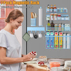 Magnetic Spice Rack for Refrigerator, 7 Pack Metal Magnetic Shelf, Moveable Magnetic Storage Fridge Organizer, Spice Organizer, Hook Rack, Paper Towel Holder, Utensils and Cutting Board Holder, Blue