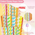 Coitak 100 PCS Cotton Candy Sticks, 100 PCS Cotton Candy Bags with Ties, 13.77 Inch Cotton Candy Sticks Random Colorful Cotton Candy Supplies Paper Straws for Candy Making