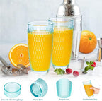 CREATIVELAND Highball Beverage Glasses Set of 6 TURQUOISE Colored Thick & Heavy Base Big Capacity 14.87oz|440ml, Drinking Glass Tumbler for Iced Tea, Water, Soda & Juice and Cocktails etc