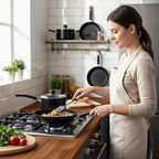 KICHLY 8 Piece Pots and Pans Set, Non Stick Kitchen Cookware Set with 20cm & 28cm Frying Pans and 16cm, 18cm, 20cm Saucepans with Lids, Induction Compatible Pots and Pans Set Non Stick, Black