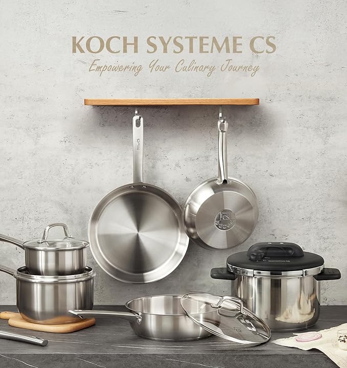 KOCH SYSTEME CS 14 Piece Stainless Steel Cookware Set with Pressure Cooker, Stainless Steel Pressure Cooker with Pots and Pans Set, 18/10 Stainless Steel Cookware Set, Induction Ready