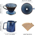 Pour Over Coffee Maker,Ceramic Coffee Maker With 40 pcs Paper Filter，15oz/450ml Pour Over Coffee Dripper (Starry Blue, V02)