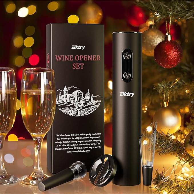 Electric Wine Opener, Electric Wine Bottle Opener,Battery Operated Wine Bottle Openers with Foil Cutter, Wine Pourer&Vacuum Stoppers,Christmas Gift for Wine Lover