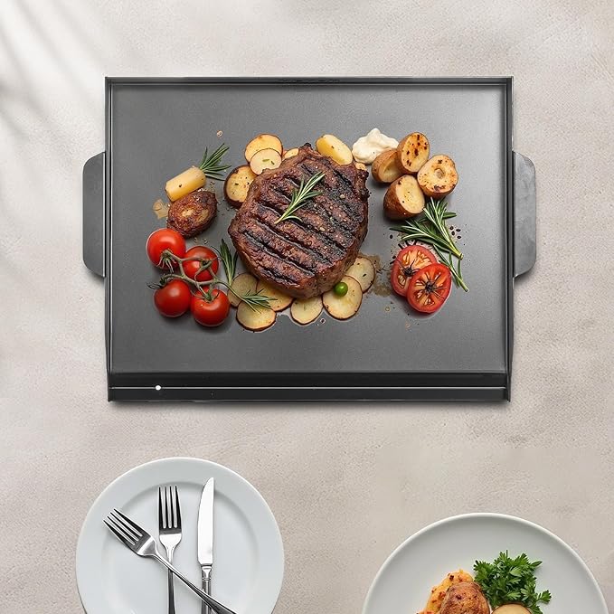 VEVOR Carbon Steel Griddle, 20x16 inch Universal Flat Top Rectangular Plate, Gas Grill Griddle for BBQ Grill, Teppanyaki, Portable Family Cookware, for Camping Tailgating Party