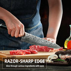 Sunnecko Damascus Kitchen Knife Set 3 Piece, Sharp Chef Knife Set with Kitchen Scissors, Professional Kitchen Knives Sets Full Tang with Gift Box