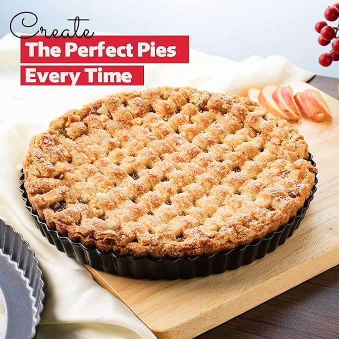 Tart Pan 10 Inch Removable Bottom- Carbon Steel Quiche Pan, Rust & Temperature Resistant Quiche Baking dish 550-600 °F- Non-Stick, Sturdy & Dishwasher Safe- Perfect for Baking Tarts (10 Inch)