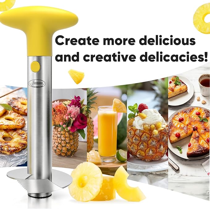 Pineapple Corer, [Upgraded, Reinforced, Thicker Blade] Newness Premium Pineapple Corer Remover, Stainless Steel Pineapple Core Remover Kitchen Tool with Sharp Blade for Diced Fruit Rings, Yellow