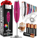 Zulay Kitchen Powerful Milk Frother Wand With 4 AA Duracell Batteries - Ultra Fast Handheld Drink Mixer - Electric Whisk Foam Maker for Coffee, Lattes, Cappuccino, Matcha & Creamer - Dragonfruit