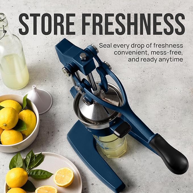Zulay Kitchen Cast Iron Juicer - Easy-to-Clean Heavy-Duty Manual Juicer, Professional Citrus Juicer - Stainless Steel Lemon Squeezer - Manual Citrus Press & Orange Squeezer - Orange Juicer – Navy