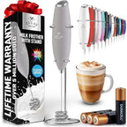 Zulay Kitchen Patented Tornado Triple Whisk Milk Frother with 4 Duracell Batteries – Handheld Foam Maker for Coffee, Lattes, Matcha & Hot Chocolate – Rich, Creamy Froth in Seconds - Steel Gray