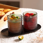 Moretoes Cocktail Glasses 10 oz Hobnail Drinking Glasses Set of 6, Vintage Glassware, Textured Glass Cups Bubble Glasses Water Glasses Old Fashion Jupiter Glasses Set (Gray)
